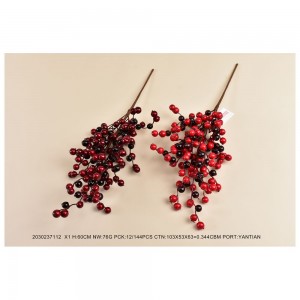 Χριστουγεννιάτικο διακοσμητικό κλαδί με berries σε μπορντό και κόκκινη απόχρωση σετ τεσσάρων τεμαχίων 60 εκ