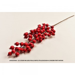 Χριστουγεννιάτικο διακοσμητικό κλαδί με berries σε κόκκινη απόχρωση σετ τεσσάρων τεμαχίων 78 εκ