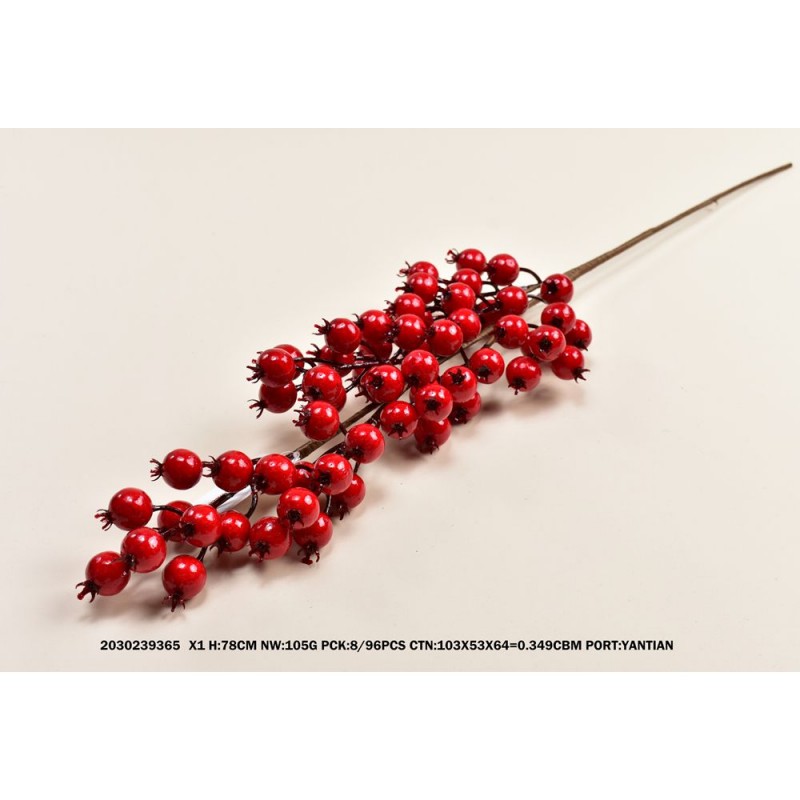 Χριστουγεννιάτικο διακοσμητικό κλαδί με berries σε κόκκινη απόχρωση σετ τεσσάρων τεμαχίων 78 εκ