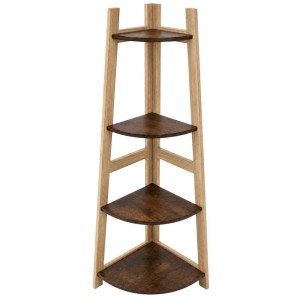 Γωνιακή ξύλινη ραφιέρα από MDF σε φυσική απόχρωση με τέσσερα τριγωνικά ράφια 37×37×118 εκ