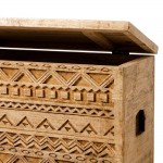 Raw Wood ξύλινο σκαλιστό μπαούλο αποθήκευσης σε φυσική απόχρωση με ανάγλυφα γεωμετρικά μοτίβο 85×35×45 εκ