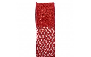 Sparkly Grid χριστουγεννιάτικη κορδέλα σε κόκκινη απόχρωση με γεωμετρικό πλέγμα 10x900 εκ