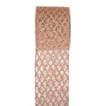 Sparkly Grid χριστουγεννιάτικη κορδέλα σε μπεζ απόχρωση με γεωμετρικό πλέγμα 10x900 εκ