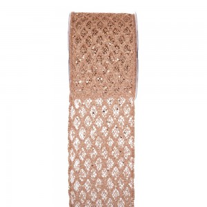 Sparkly Grid χριστουγεννιάτικη κορδέλα σε μπεζ απόχρωση με γεωμετρικό πλέγμα 10x900 εκ Sparkly Grid χριστουγεννιάτικη κορδέλα σε μπεζ απόχρωση με γεωμετρικό πλέγμα 10x900 εκ
