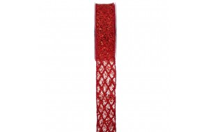 Sparkly Grid χριστουγεννιάτικη κορδέλα σε κόκκινη απόχρωση με γεωμετρικό πλέγμα 5,2x900 εκ