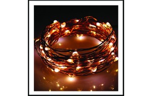 100 Led λαμπάκια αδιάβροχα μπαταρίας ή ρεύματος με χρονοδιακόπτη με μπρονζέ χάλκινο καλώδιο και θερμό λευκό φως 10μ