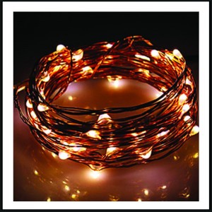 100 Led λαμπάκια αδιάβροχα μπαταρίας ή ρεύματος με χρονοδιακόπτη με μπρονζέ χάλκινο καλώδιο και θερμό λευκό φως 10μ