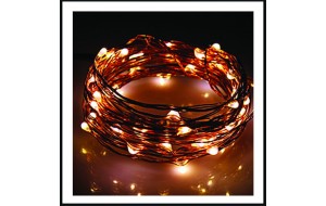 100 Led λαμπάκια αδιάβροχα μπαταρίας ή ρεύματος με χρονοδιακόπτη με μπρονζέ χάλκινο καλώδιο και θερμό λευκό φως 10μ