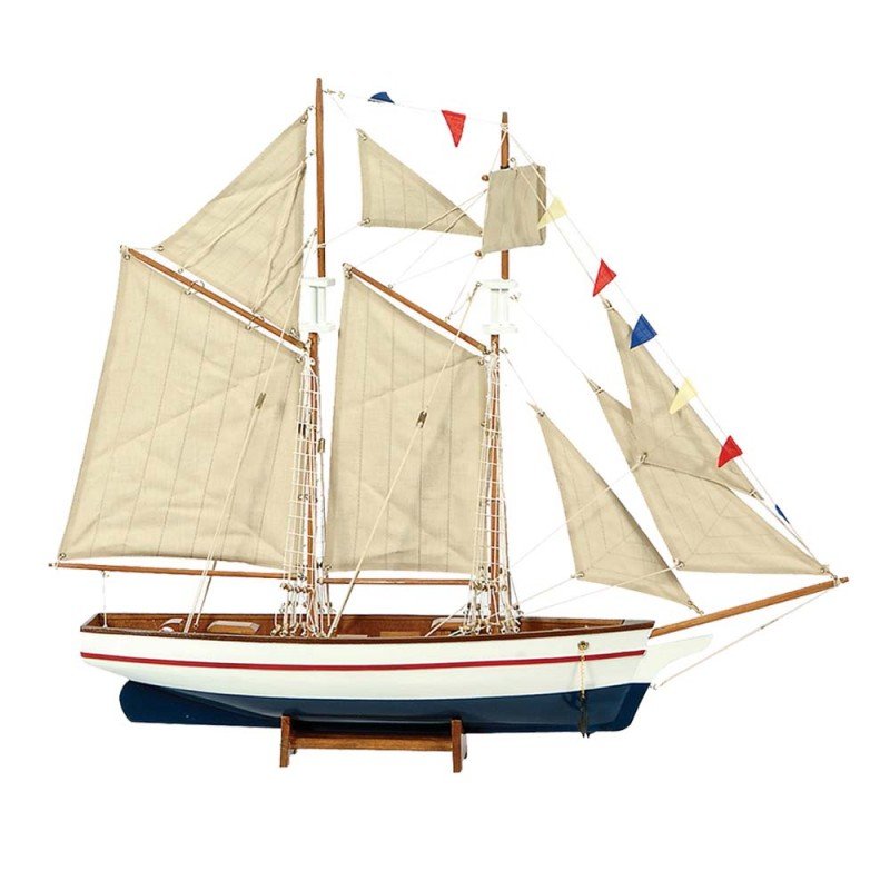 Καράβι με πανιά διακοσμητικό ξύλινο λευκό και μπλε 90x17x82 εκ