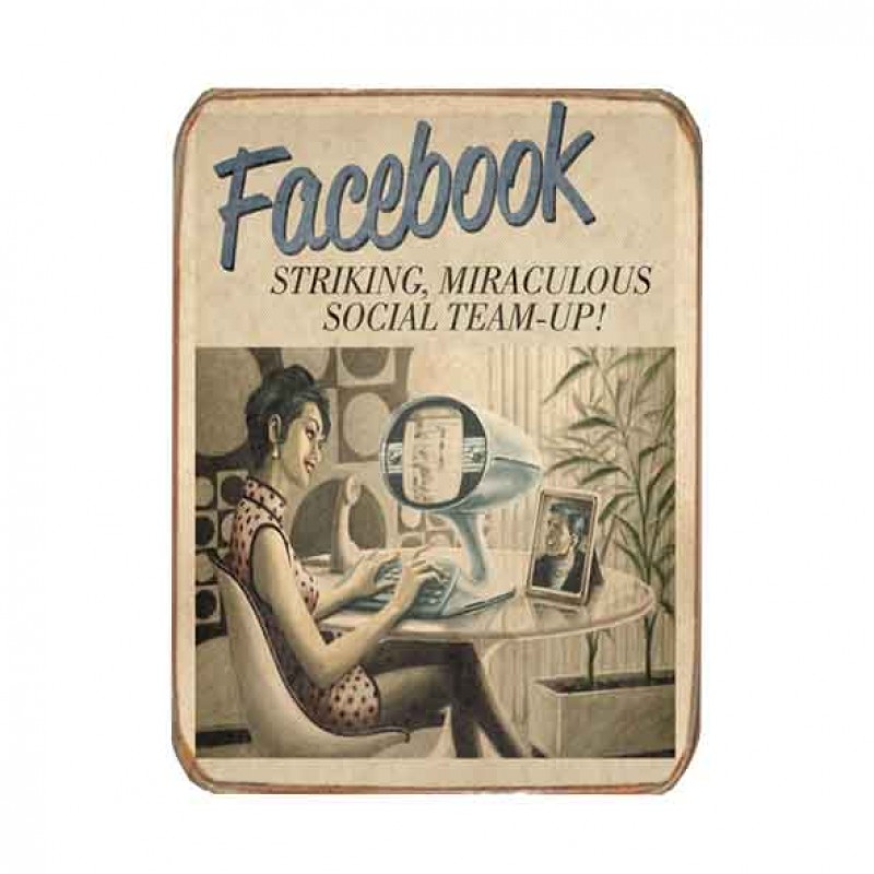 Ρετρό μαγνητάκι ψυγείου χειροποίητο vintage Facebook 6x8 εκ