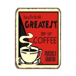 Ρετρό μαγνητάκι ψυγείου χειροποίητο the greatest cup of coffee 6x8 εκ
