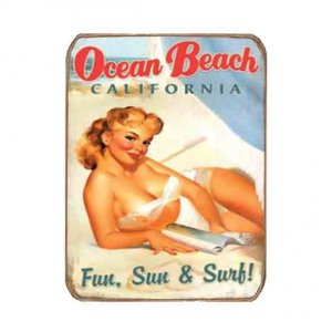 Ρετρό μαγνητάκι ψυγείου χειροποίητο pin up girl ocean beach 6x8 εκ