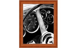 Χειροποίητος πίνακας με vintage ασπρόμαυρη απεικόνιση ταμπλό αυτοκινήτου