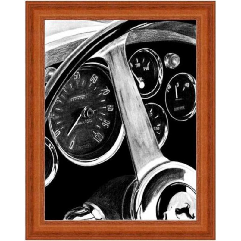 Χειροποίητος πίνακας με vintage ασπρόμαυρη απεικόνιση ταμπλό αυτοκινήτου