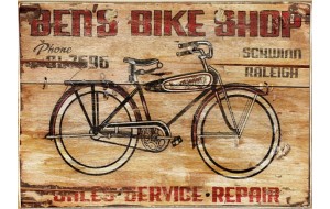 Bike service ξύλινος vintage πίνακας