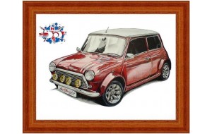 Χειροποίητος πίνακας με vintage Mini Cooper 25x20 εκ