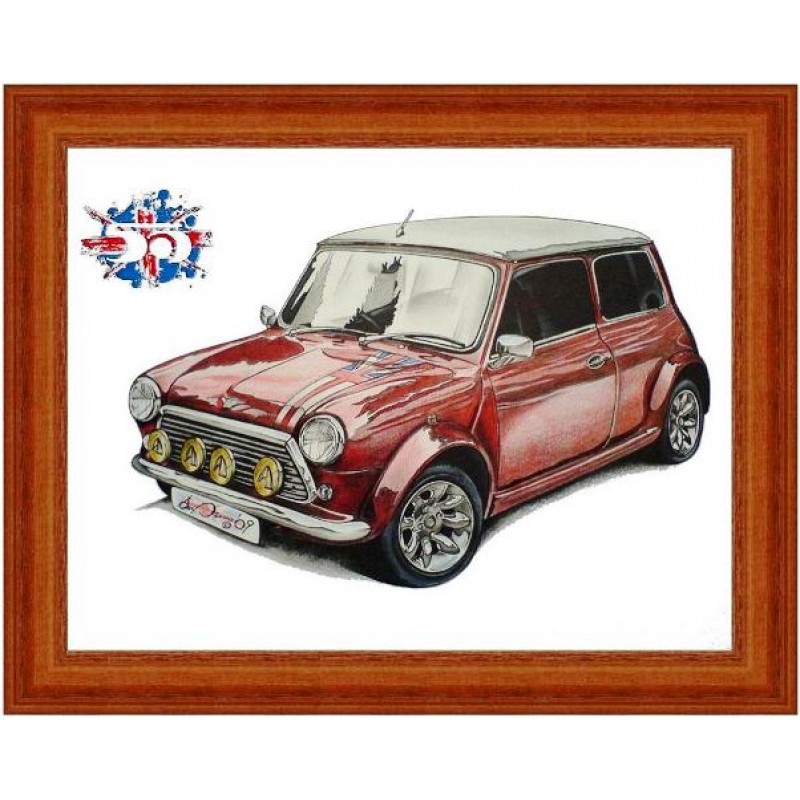 Χειροποίητος πίνακας με vintage Mini Cooper 25x20 εκ