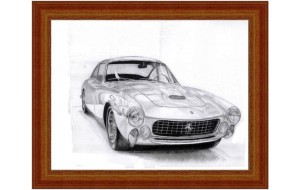 Χειροποίητος πίνακας με vintage απεικόνιση ασημί σπορ αυτοκινήτου