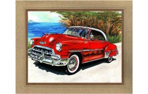 Χειροποίητος πίνακας με vintage αυτοκίνητο κόκκινο 25x20 εκ