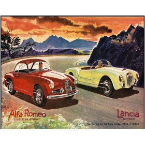 Χειροποίητος πίνακας vintage με Alfa Romeo και Lancia
