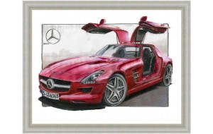 Χειροποίητος vintage πίνακας με σπορ Mercedes 