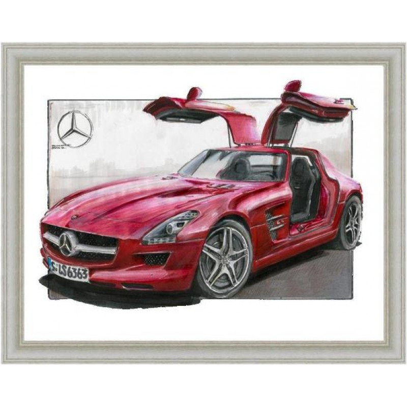 Χειροποίητος vintage πίνακας με σπορ Mercedes