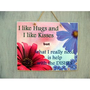 Hugs and κisses πίνακας χειροποίητος με χιουμοριστικό μήνυμα 25x20 εκ