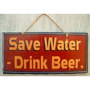 Vintage ξύλινος χειροποίητος πίνακας save water drink beer 26x13 εκ