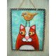 Πίνακας χειροποίητος με γάτα και πουλάκι 20x25 εκ
