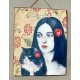 Ξύλινος πίνακας χειροποίητος woman and the cat 20x25 εκ