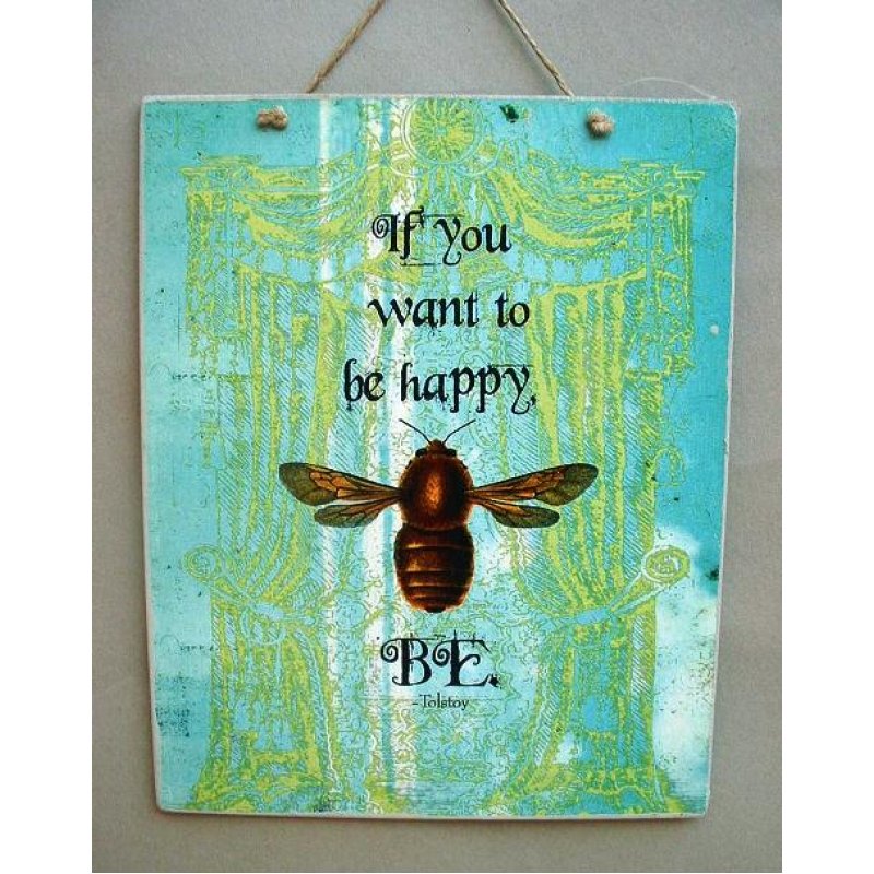 Πίνακας χειροποίητος bee happy 20x25 εκ
