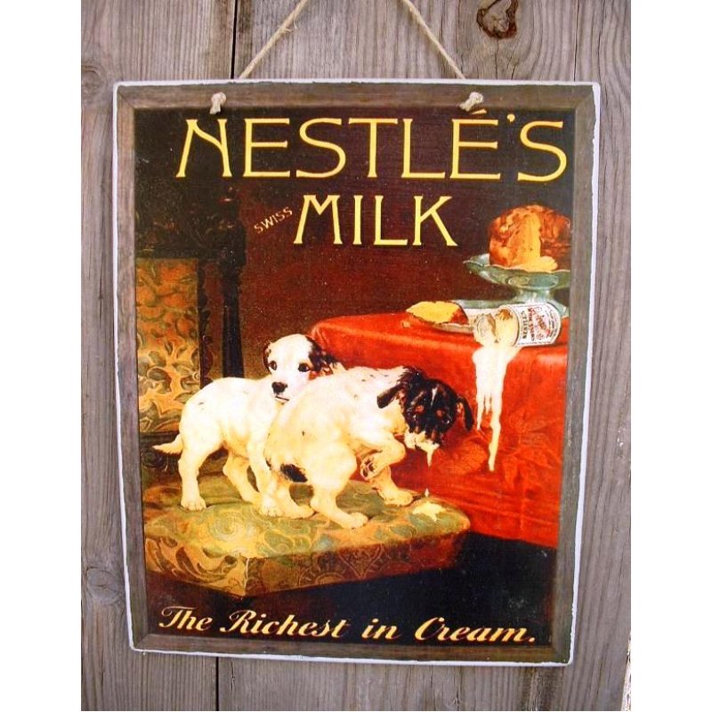 Vintage χειροποίητο πινακάκι Nestles milk 20x25 εκ