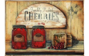 Cherries ξύλινος πίνακας χειροποίητος