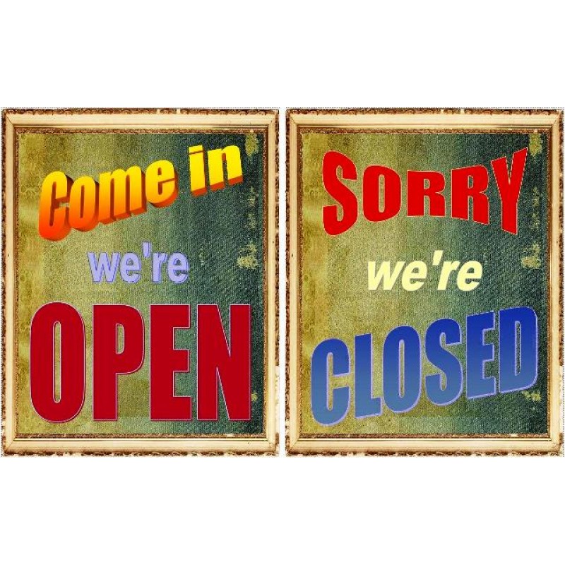 Διπλής όψης πίνακας χειροποίητος come in we re open sorry we re closed 20x25 εκ