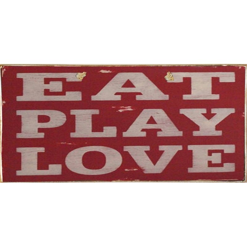 Eat play love ξύλινος πίνακας χειροποίητος 30x20 εκ