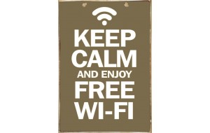 Keep calm and enjoy free wifi ξύλινος πίνακας χειροποίητος