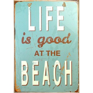 Life is good at the beach ξύλινος vintage πίνακας
