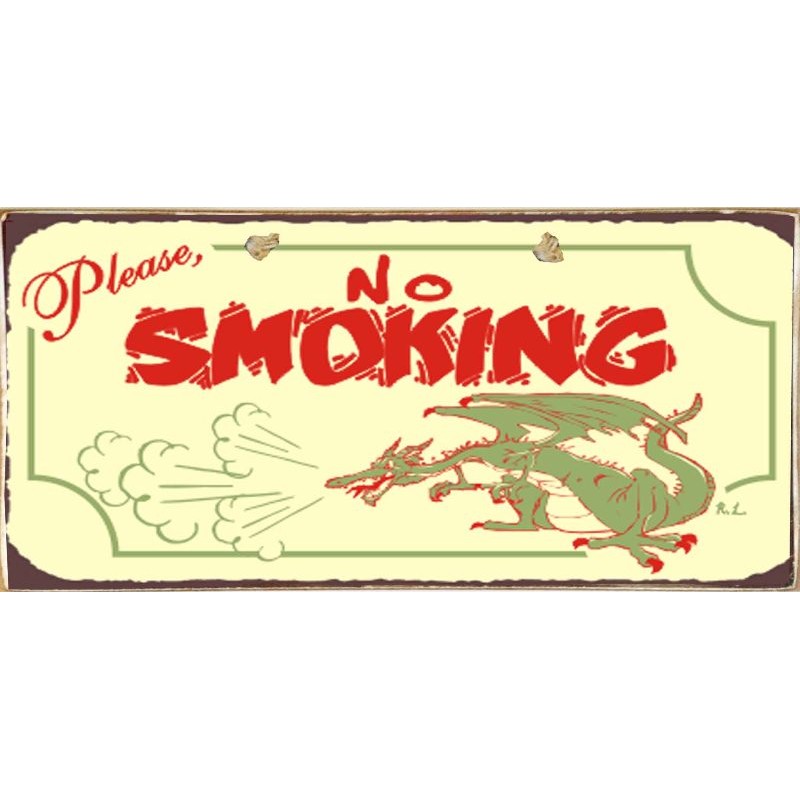 No smoking ξύλινος πίνακας χειροποίητος με δράκο 26x13 εκ