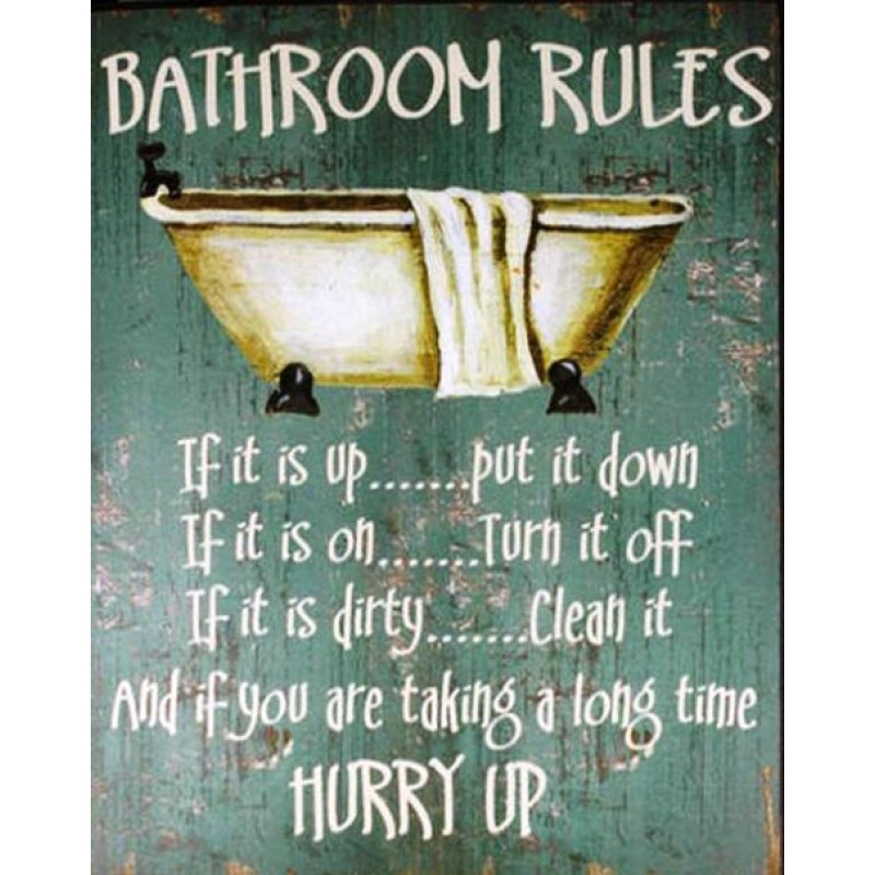 Πίνακας χειροποίητος bathroom rules 20x25 εκ