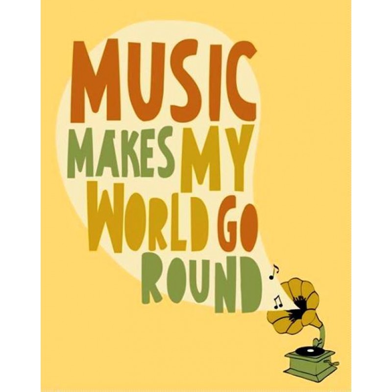 Πίνακας χειροποίητος music makes my world go round