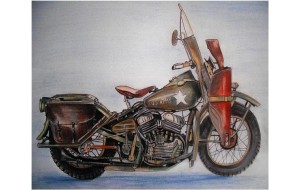 Ρετρό έγχρωμος πίνακας χειροποίητος με vintage μοτοσυκλέτα