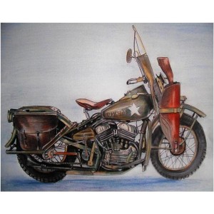 Ρετρό έγχρωμος πίνακας χειροποίητος με vintage μοτοσυκλέτα