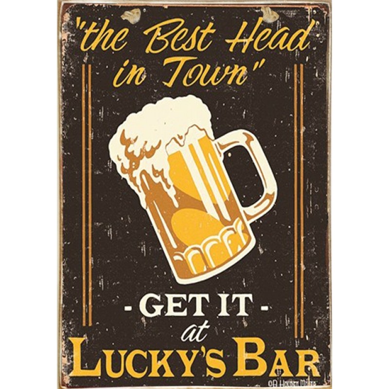 Ρετρό πίνακας χειροποίητος Lucky beer