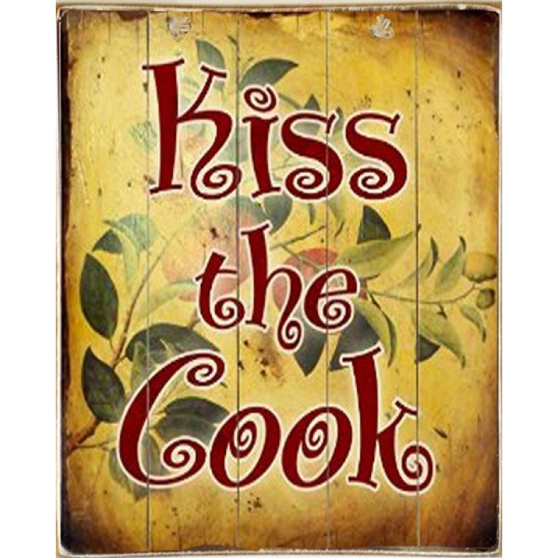 Ρετρό πίνακας χειροποίητος kiss the cook 20x30 εκ