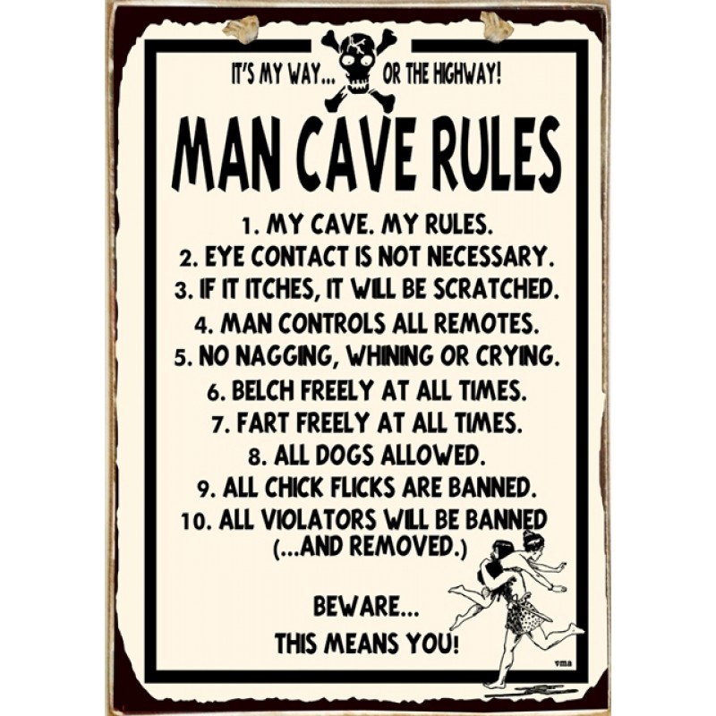 Ρετρό πίνακας χειροποίητος man cave rules