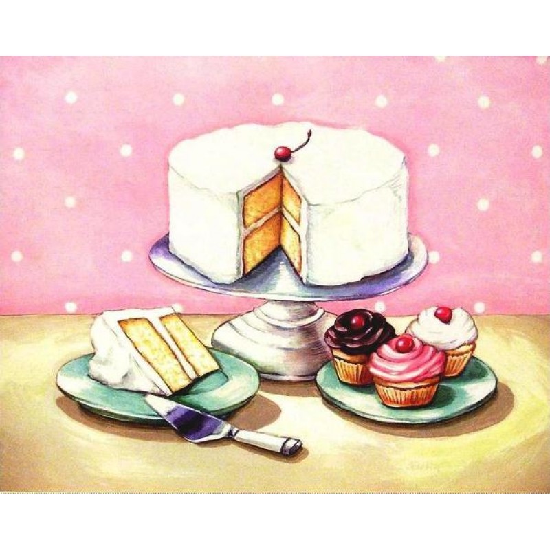 Ρετρό πίνακας χειροποίητος με απεικόνιση λαχταριστών cupcakes