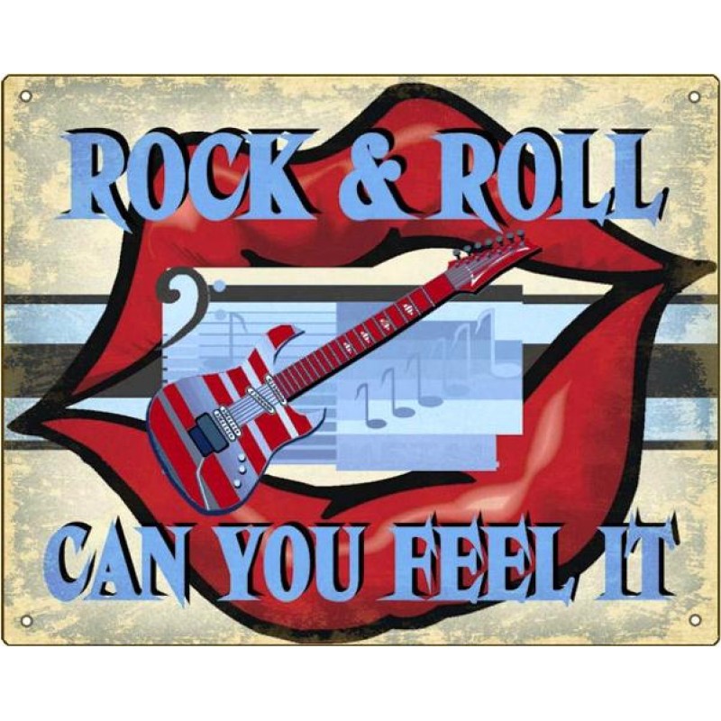 Ρετρό πίνακας χειροποίητος rock and roll can you feel it 25x20 εκ