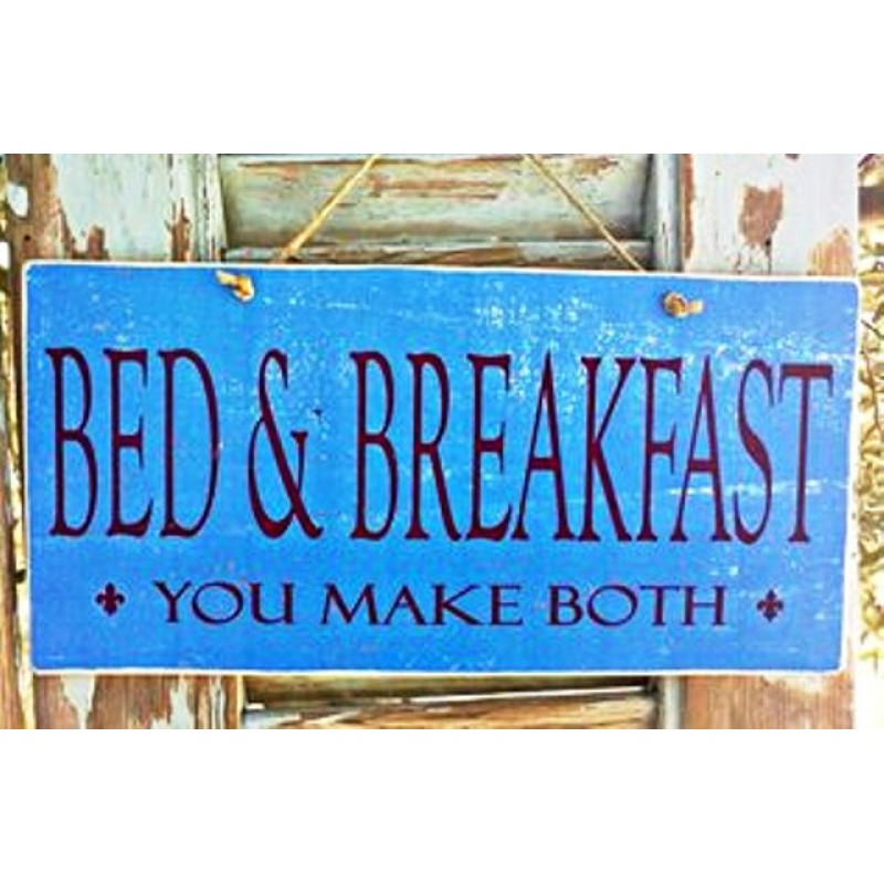 Ρετρό ξύλινος πίνακας χειροποίητος bed and breakfast you make both 26x13 εκ