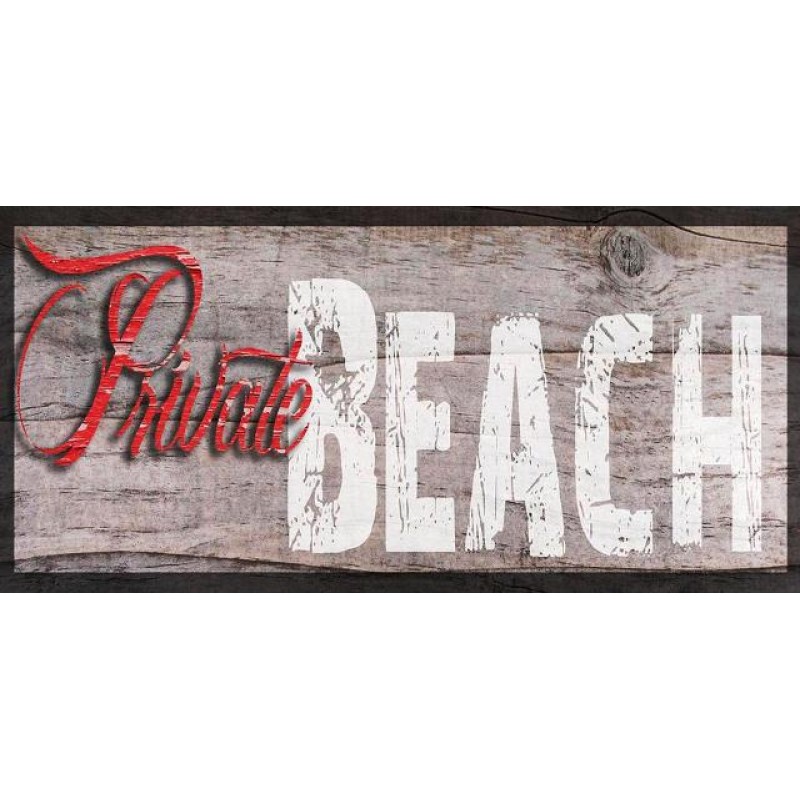 Ρετρό ξύλινος πίνακας χειροποίητος private beach 26x13 εκ