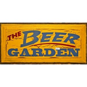 Ρετρό ξύλινος πίνακας χειροποίητος the beer garden 26x13 εκ